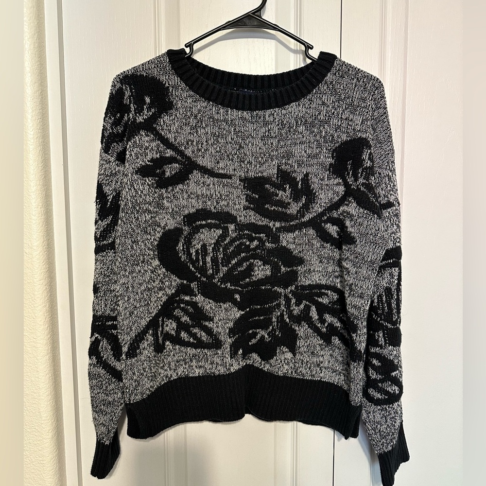 GAP Black Floral Crewneck Sweater